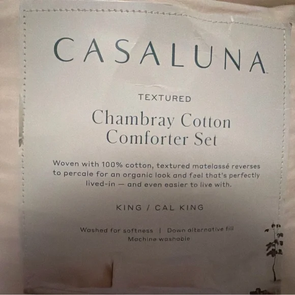 CASLUNA King Textured Chambray Cotton Comforter & Sham Set Natural NEW - Picture 4 of 8